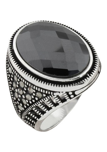 Erkek Yüzük Gümüş 925 Markazit Taşlı