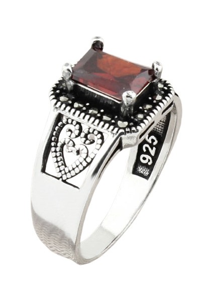 Erkek Yüzük Gümüş 925 Markazit Taşlı