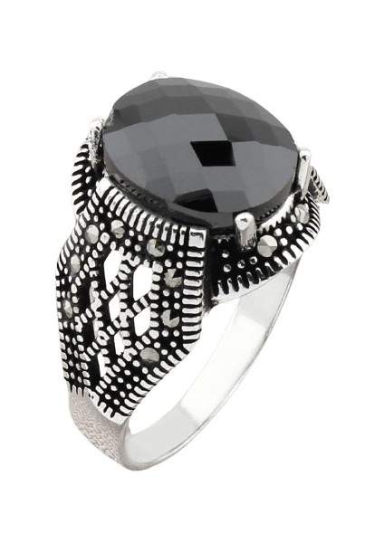 Erkek Yüzük Gümüş 925 Markazit Taşlı