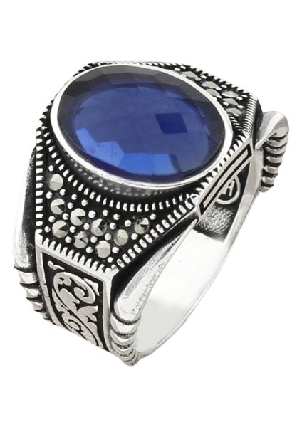 Erkek Yüzük Gümüş 925 Markazit Taşlı