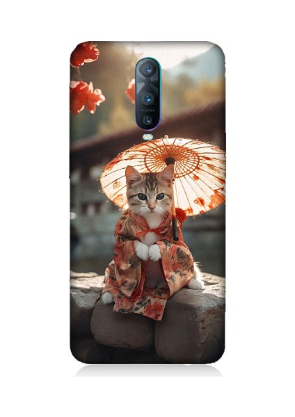 Oppo Rx 17 Pro Uyumlu Geyşa Kıyafetli Kedi Desenli Silikon Kılıf