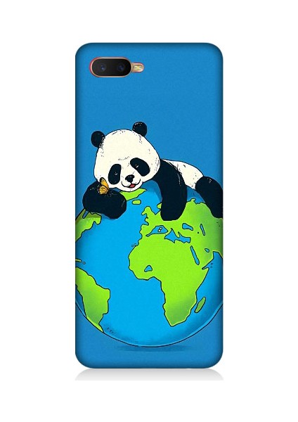 Oppo Rx 17 Neo Uyumlu Yorgun Panda ve Dünya Desenli Silikon Kılıf