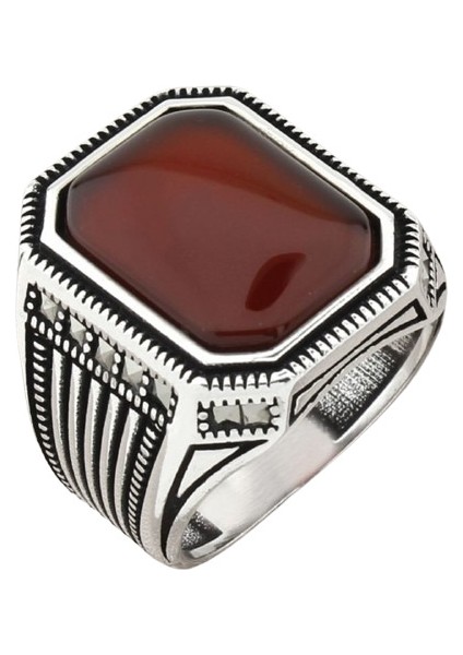 Erkek Yüzük Gümüş 925 Markazit Taşlı