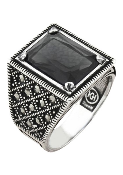 Erkek Yüzük Gümüş 925 Kaplan Markazit Taşlı