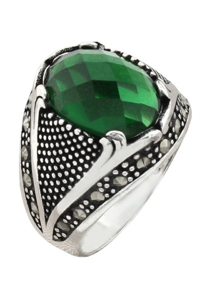 Erkek Yüzük Gümüş 925 Markazit Taşlı