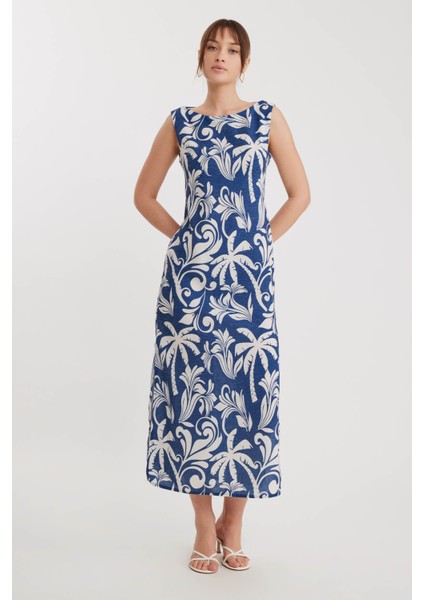 Palmiye Desen Yanı Yırtmaçlı Uzun Elbise modelleri