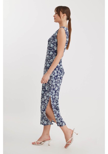 Çiçek Desen Yanı Yırtmaçlı Uzun Elbise fiyatları