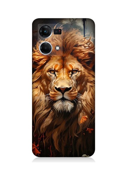 Oppo Reno 7 Uyumlu Yorgun Savaşçı Aslan Desenli Silikon Kılıf