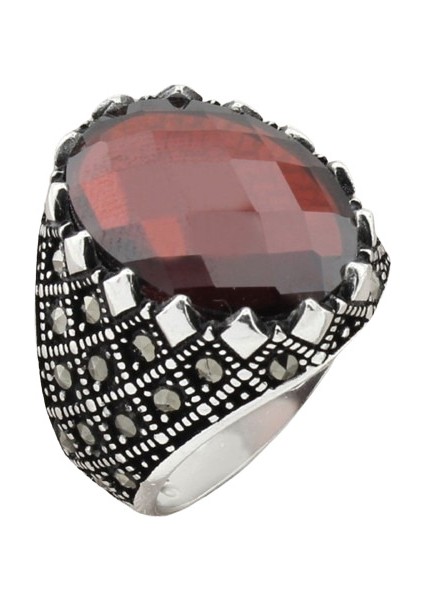 Erkek Yüzük Gümüş 925 Markazit Taşlı