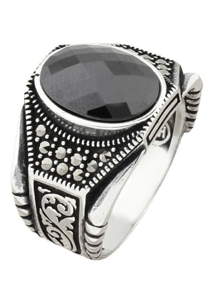 Erkek Yüzük Gümüş 925 Markazit Taşlı
