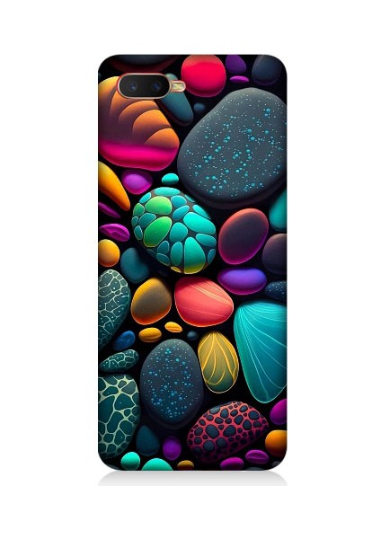 Oppo Rx 17 Neo Uyumlu Artx Kırmızı Doğa Taşlar Desenli Silikon Kılıf