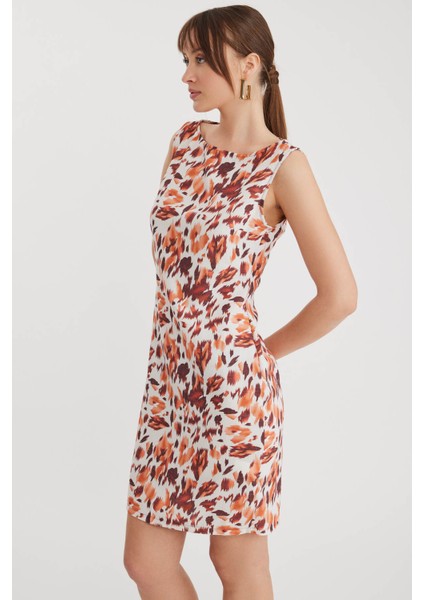 Sıfır Kol Sonbahar Desenli Elbise modelleri