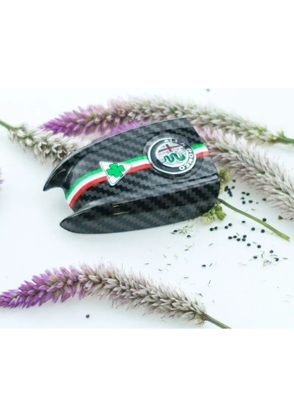 Kemer-Yonca-A Karbon Fiber Anahtar Kabuk Anahtar Kabuk 3D Anahtarlık Alfa Romeo Giulia Stelvio Araba Anahtarı Koruyucu Kapak (Yurt Dışından)