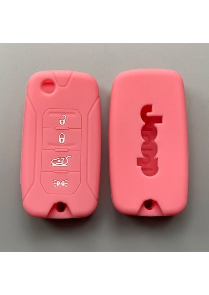Pembe Zad Silikon Kauçuk Araba Anahtarı Kılıf Kapak Fob Jeep Renegade Sert Çelik Katlanır Uzaktan 4 Düğmeli Anahtarsız (Yurt Dışından)