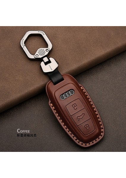 C-Kahverengi Deri Araba Anahtarı Kılıfı Audi A3 A4 B9 A6 C8 Ak A8 D5 S8 Q7 Q8 Sq8 E-Tron Aksesuarları (Yurt Dışından)