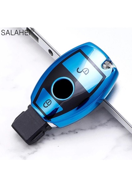 Mavi Anahtarlık 2 Düğmeler Yumuşak Tpu Araba Anahtarı Kılıf Kapak Kabuk Mercedes Benz W203 W204 W GLK300 Cls Clk Cla Slk C S E Sınıfı Aksesuarları (Yurt Dışından) fırsatları