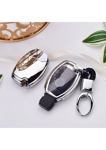 Mavi Anahtarlık Li Tpu + Pc Araba Anahtarı Kılıf Kapak Anahtarlık Zincir Yüzük Mercedes Benz W203 W210 W211 W124 W202 W204 Amg Aksesuarları (Yurt Dışından)
