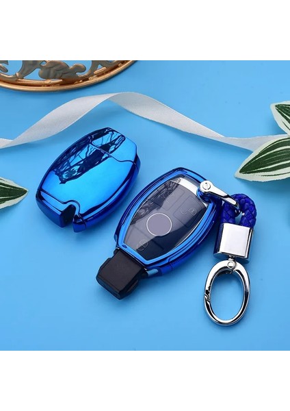 Mavi Anahtarlık Li Tpu + Pc Araba Anahtarı Kılıf Kapak Anahtarlık Zincir Yüzük Mercedes Benz W203 W210 W211 W124 W202 W204 Amg Aksesuarları (Yurt Dışından)