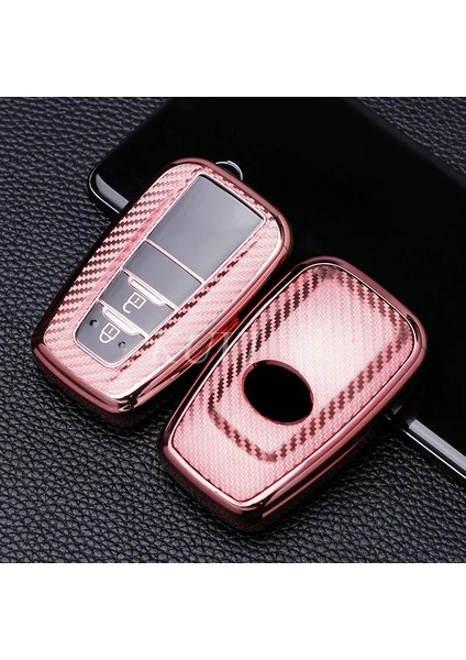 Pembe-2 Düğmesi Karbon Araba Uzaktan Anahtar Kılıfı Tutucu Toyota Chr Prado Prius Camry Corolla Rav Aksesuarları (Yurt Dışından)