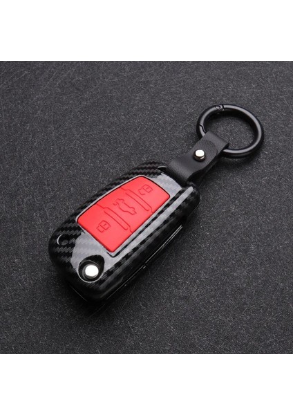A-Karbon Kırmızısı Karbon Fiber Silikon Flip Araba Anahtarı Kapağı Kılıf Koruma Kabuk Audi A1 A3 A4 A6 Tt Allroad Q3 Q7 Rq5 Rs Anahtarlık (Yurt Dışından)
