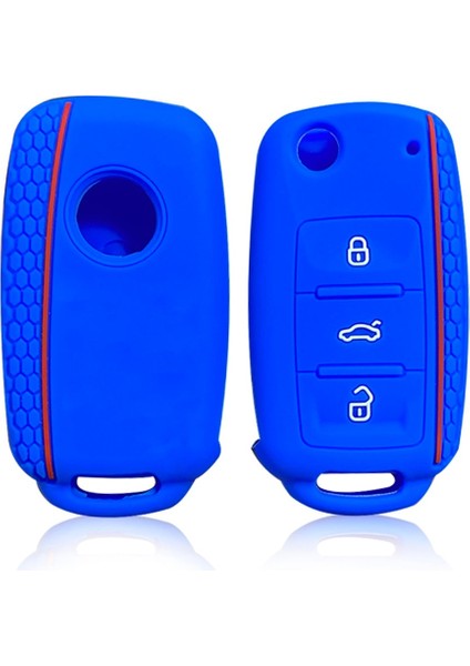 Mavi Silikon Araba Anahtarı Kapağı Kılıf Vw Golf Bora Jetta Polo Mk4 Mk6 Bora Passat B5 B6 Süper Tiguan Beetle Anahtarlık (Yurt Dışından)