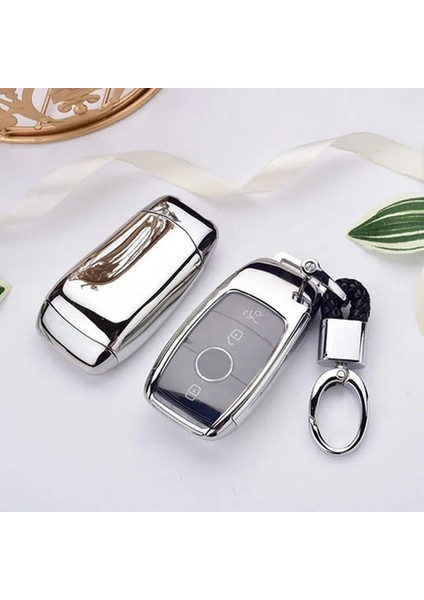 Anahtarlık ile Gümüş Yüksek Li Tpu Araba Anahtarı Kapağı Kılıf Kabuk Çanta Koruyucu Anahtarlık Mercedes Benz E Sınıfı W S Sınıfı Aksesuarları (Yurt Dışından)