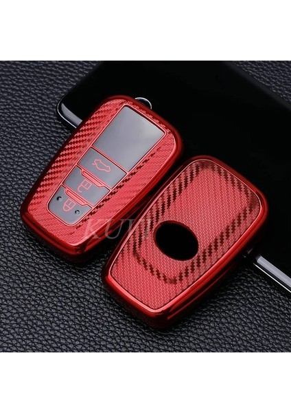 Kırmızı-3 Düğmesi Karbon Araba Uzaktan Anahtar Kılıfı Tutucu Toyota Chr Prado Prius Camry Corolla Rav Aksesuarları (Yurt Dışından)