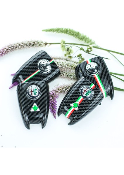 Üç Renkli-A Karbon Fiber Anahtar Kabuk Anahtar Kabuk 3D Anahtarlık Alfa Romeo Giulia Stelvio Araba Anahtarı Koruyucu Kapak (Yurt Dışından) fiyatları