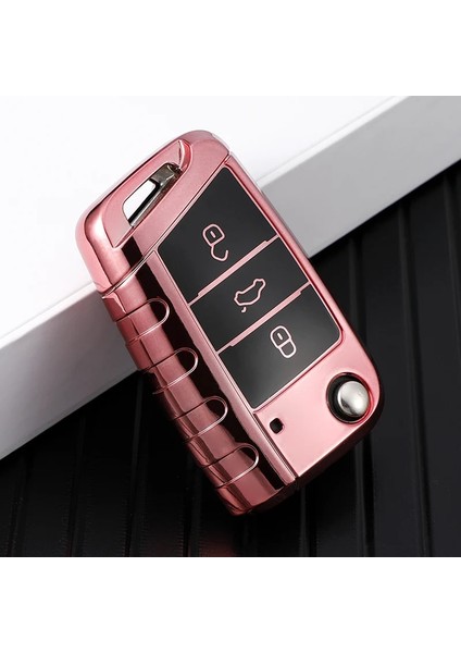 Pembe Vw Için Volkswagen Mk7 Gtı 7 Golf 7 Golf R Skoda Octavia A7 Seat Araba Tpu Katlanır Anahtar Kapak Çanta Kılıf Tutucu Koruyucu Anahtarlık (Yurt Dışından)