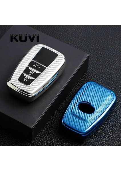 Mavi-3 Düğmesi Karbon Araba Uzaktan Anahtar Kılıfı Tutucu Toyota Chr Prado Prius Camry Corolla Rav Aksesuarları (Yurt Dışından) fırsatları