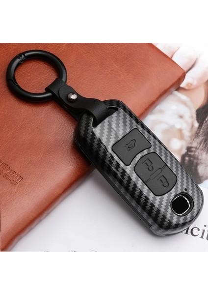 B-Karbon Siyahı Licon Karbon Fiber Araba Anahtarı Kapağı Mazda Cx-4 Cx-5 Cx-7 Cx-9 Cx-3 Cx 5 Oto Akıllı Uzaktan Koruyucu Kılıf (Yurt Dışından)
