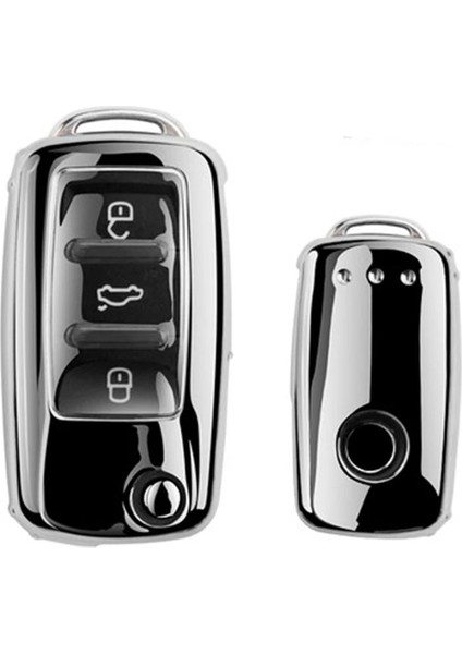 A-Gümüş Yeni Yumuşak Tpu Araba Anahtarı Durumda Tam Kapak Vw Volkswagen Polo Golf Passat Beetle Caddy T5 Up Eos Tiguan Skoda A5 Seat Leon Altea (Yurt Dışından)