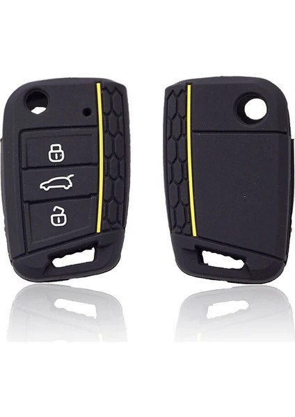 Siyah Sarı Çizgi Xinyuexin Araba Anahtarı Kapağı Silikon Kılıf Vw Golf 7 Için Fit Mk7 3 Düğmeler Flip Katlanır Uzaktan Anahtar Kutu Fob Kapak Için Koltuk Için Skoda (Yurt Dışından)