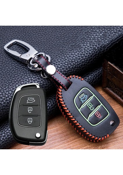 C-Mavi El Dikiş Işıltılı Leathercar Uzaktan Çevirme Anahtarlık Kabuk Kapak Kılıf Hyundai Creta I10 I20 Tucson Elantra Santa Fe (Yurt Dışından) modelleri