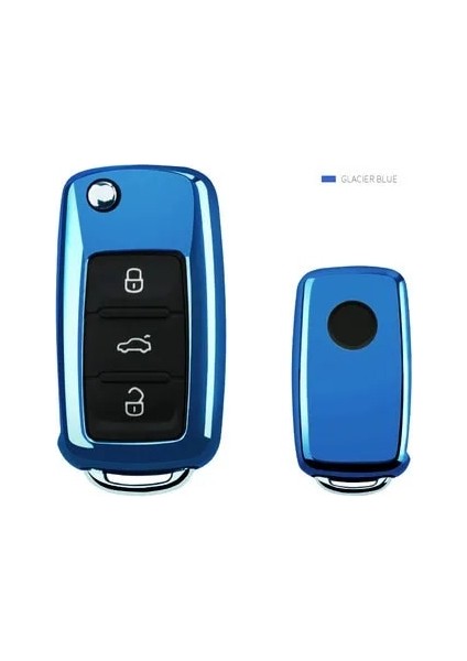 Mavi Tpu Araba Anahtarı Kapağı Kılıf Kabuk Fob Vw Golf Bora Jetta Polo Golf Passat Skoda Octavia A5 Fabia Seat Ibiza Leon Için (Yurt Dışından)