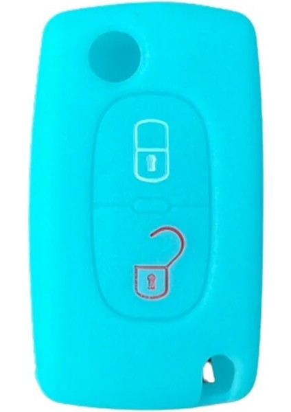 Parlak Mavi 2 Düğmeler Silikon Araba Anahtarı Kılıf Kapak Çevirme Uzaktan Araba Anahtarlık Citroeeugeot Için Kabuk Fob (Yurt Dışından)