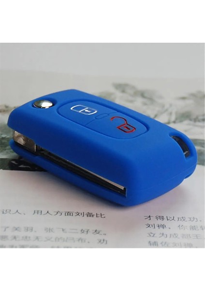 Parlak Mavi 2 Düğmeler Silikon Araba Anahtarı Kılıf Kapak Çevirme Uzaktan Araba Anahtarlık Citroeeugeot Için Kabuk Fob (Yurt Dışından) indirimleri