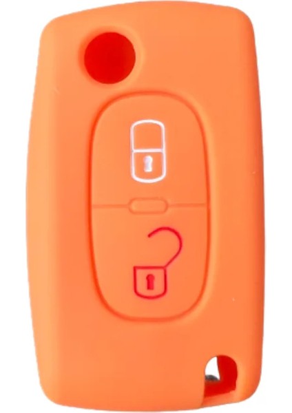 Turuncu 2 Düğmeler Silikon Araba Anahtarı Kılıf Kapak Çevirme Uzaktan Araba Anahtarlık Citroeeugeot Için Kabuk Fob (Yurt Dışından)