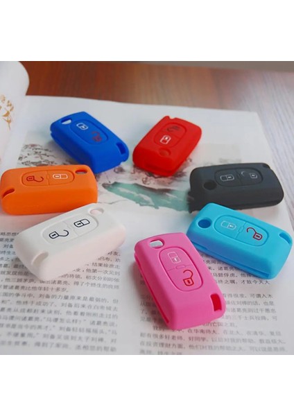 Turuncu 2 Düğmeler Silikon Araba Anahtarı Kılıf Kapak Çevirme Uzaktan Araba Anahtarlık Citroeeugeot Için Kabuk Fob (Yurt Dışından) fiyatları