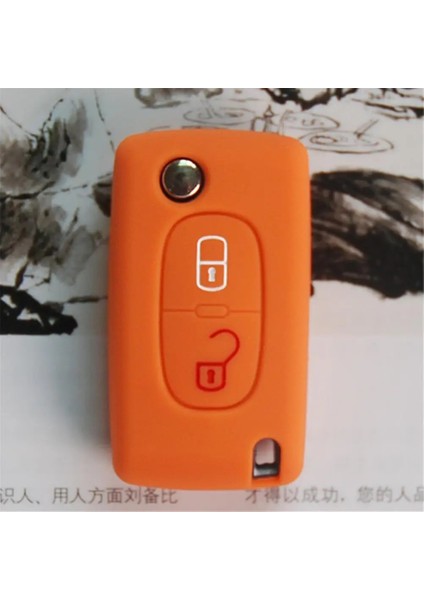 Turuncu 2 Düğmeler Silikon Araba Anahtarı Kılıf Kapak Çevirme Uzaktan Araba Anahtarlık Citroeeugeot Için Kabuk Fob (Yurt Dışından) fırsatları