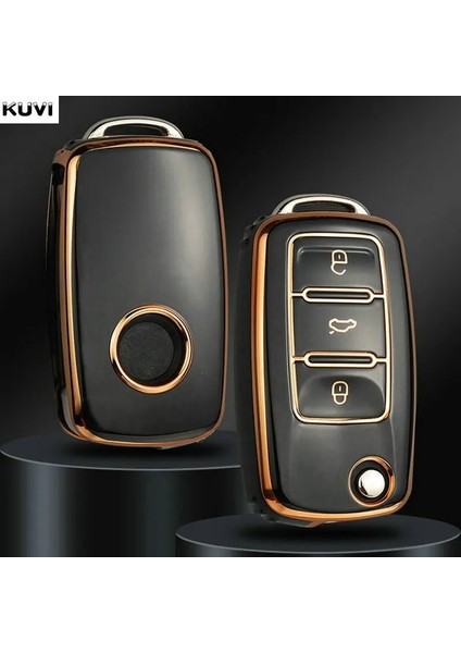 Siyah Tpu Araba Flip Anahtar Kılıfı Kabuk Volkswagen Vw Polo Golf Passat Tiguan Beetle Caddy T5 Up Eos Skoda Octavia Seat Leon Altea (Yurt Dışından)