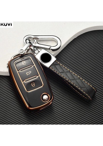 Siyah Tpu Araba Flip Anahtar Kılıfı Kabuk Volkswagen Vw Polo Golf Passat Tiguan Beetle Caddy T5 Up Eos Skoda Octavia Seat Leon Altea (Yurt Dışından)