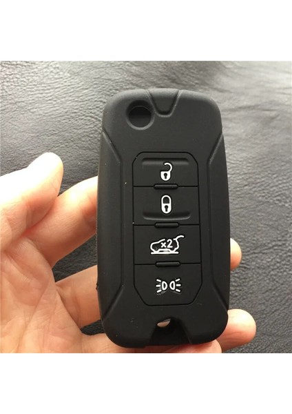 Siyah Zad Silikon Kauçuk Araba Anahtarı Kılıf Kapak Fob Jeep Renegade Sert Çelik Katlanır Uzaktan 4 Düğmeli Anahtarsız (Yurt Dışından)