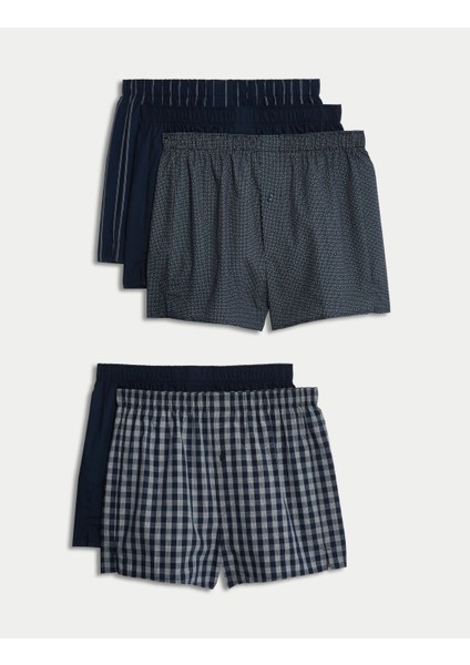 Saf Pamuklu 5'li Dokuma Boxer Seti