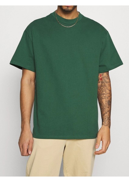 Erkek %100 Pamuk Unisex Oversize Bisiklet Yaka T-Shirt