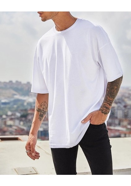 Erkek %100 Pamuk Unisex Oversize Bisiklet Yaka T-Shirt fırsatları