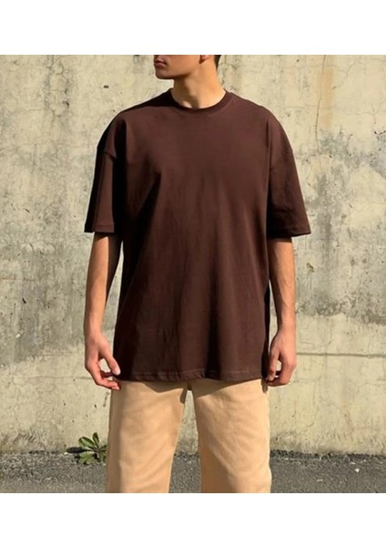 Erkek %100 Pamuk Unisex Oversize Bisiklet Yaka T-Shirt