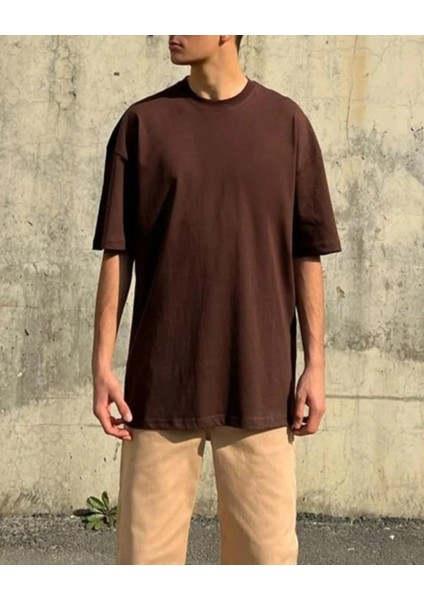 Erkek %100 Pamuk Unisex Oversize Bisiklet Yaka T-Shirt indirimleri