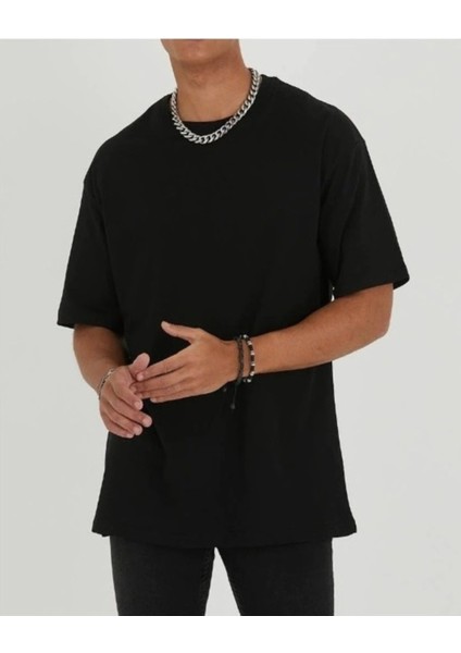 Erkek %100 Pamuk Unisex Oversize Bisiklet Yaka T-Shirt