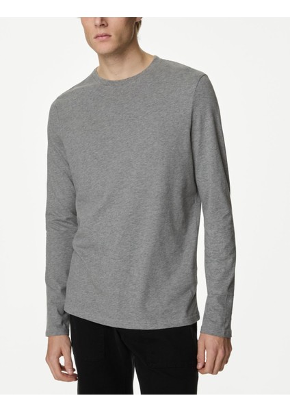 Saf Pamuklu Uzun Kollu T-Shirt